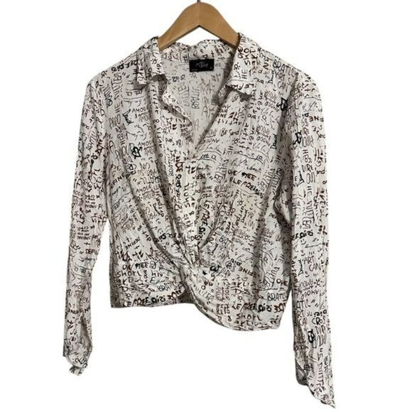 Milk & Honey print crop front twist dress shirt size medium - Picture 10 of 10
